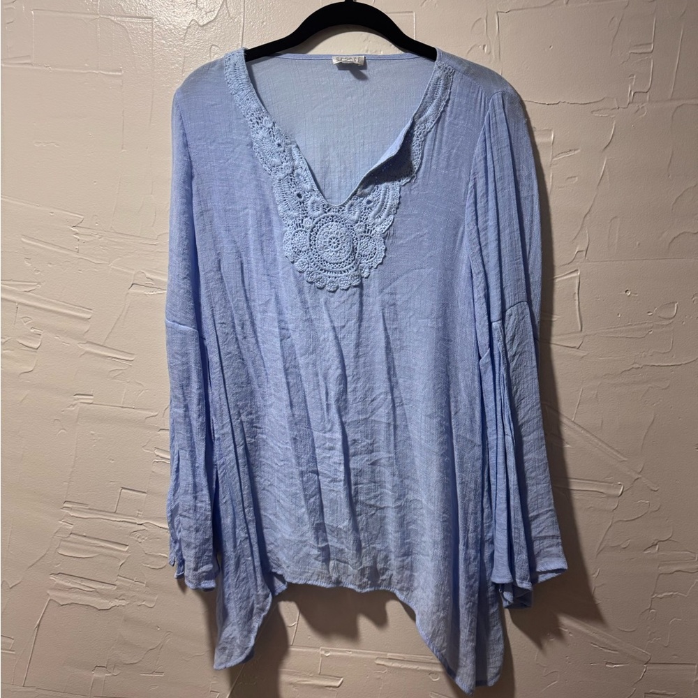Spense Blue Asymmetrical Tunic with Mandarin Collar